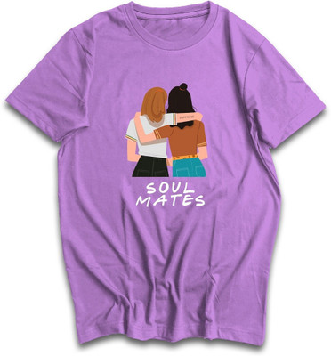 HouseOfCommon Printed, Typography Women Round Neck Purple T-Shirt