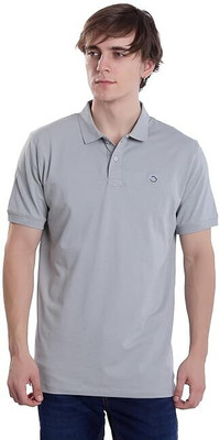 24esque Solid, Printed Men Polo Neck Grey T-Shirt