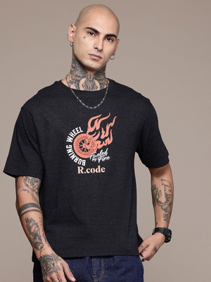 R.Code by The Roadster Life Co. Printed Men Round Neck Black T-Shirt