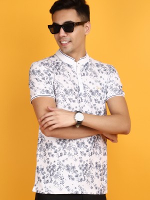 V-MART Printed Men Mandarin Collar White T-Shirt