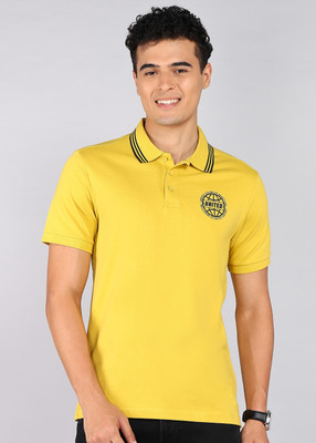 United Colors of Benetton Solid Men Polo Neck Yellow T-Shirt