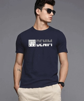 Reya Printed Men Round Neck Blue T-Shirt
