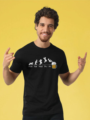 ROYALTRADERS Printed Men Round Neck Black T-Shirt