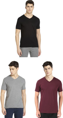 JOCKEY Solid Men V Neck Black, Grey, Maroon T-Shirt