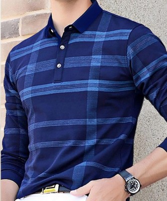 TAZO Printed Men Polo Neck Dark Blue T-Shirt