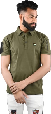 Dupex Solid Men Polo Neck Dark Green T-Shirt