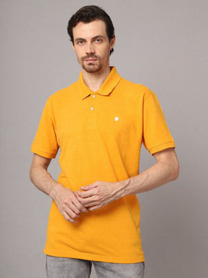 CANTABIL Solid Men Polo Neck Yellow T-Shirt