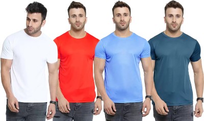 Think Tech Solid Men Round Neck White, Red, Light Blue, Blue T-Shirt