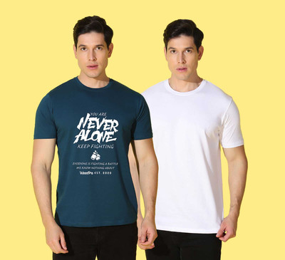 WOOSTRO Printed Men Round Neck Dark Blue, White T-Shirt
