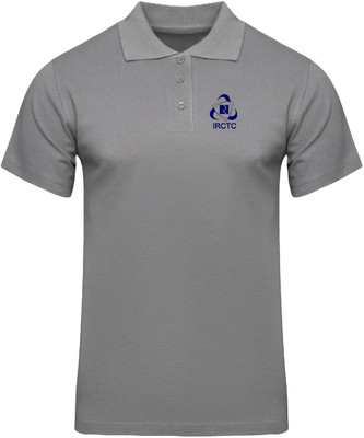 PrintHolic Solid Men Polo Neck Grey T-Shirt