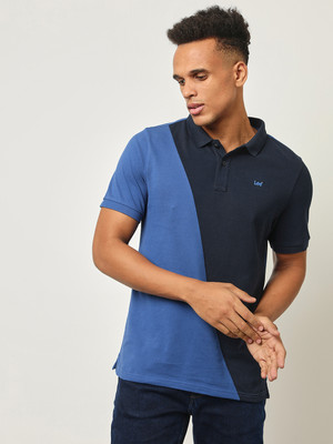 LEE Colorblock Men Polo Neck Blue T-Shirt