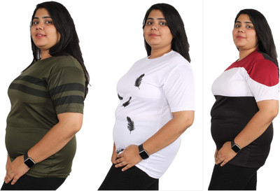 Oishee Printed Women Round Neck Dark Green, White, Maroon T-Shirt
