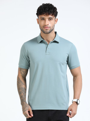 Cool Colors Solid Men Polo Neck Light Blue T-Shirt