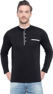 Moordale Fab Solid Men Henley Neck Black T-Shirt