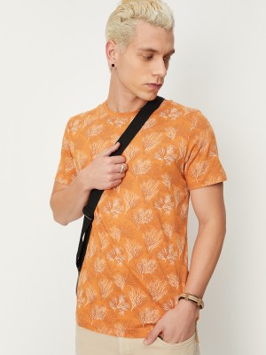 MAX Printed Men Round Neck Orange T-Shirt