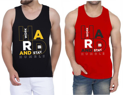 WOOSTRO Printed Men Scoop Neck Black, Red T-Shirt