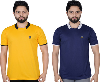 La Milano Solid Men Round Neck Navy Blue T-Shirt