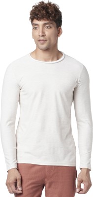 7 Alt by Pantaloons Solid Men Round Neck Grey T-Shirt