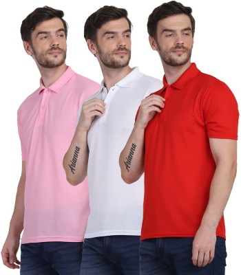 DFULMINE Solid Men Polo Neck Red, White, Pink T-Shirt