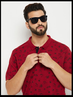 METRONAUT Printed Men Polo Neck Maroon T-Shirt