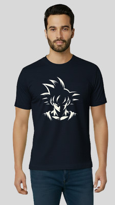 Shvet Printed Men Round Neck Navy Blue T-Shirt