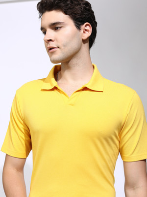 HIGHLANDER Solid Men Polo Neck Yellow T-Shirt