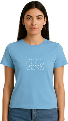 Buddy Collection Printed Women Round Neck Light Blue T-Shirt