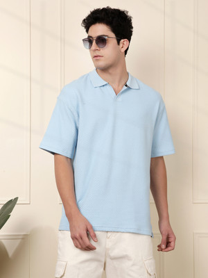 WROGN Self Design Men Polo Neck Blue T-Shirt