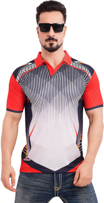 FABWAX Printed Men Polo Neck Orange T-Shirt