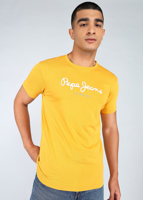Pepe Jeans Graphic Print Men Round Neck Yellow T-Shirt