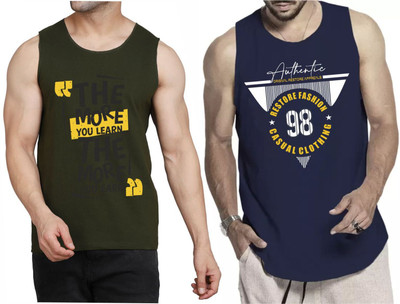 Restore Printed Men Scoop Neck Dark Green, Blue, Multicolor T-Shirt
