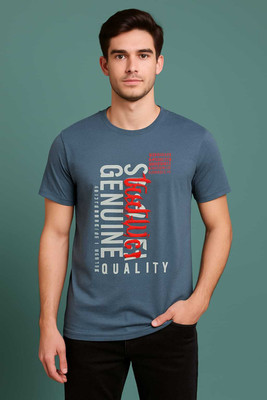 Be Fashionable Printed Men Round Neck Dark Blue T-Shirt