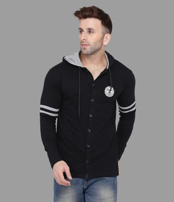 tfurnish Printed Men Hooded Neck Black T-Shirt