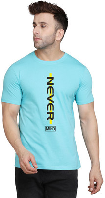 SLOWLORIS Typography Men Round Neck Light Blue T-Shirt