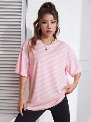 IMSA MODA Solid Women Round Neck Pink T-Shirt