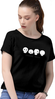ink free fashion Printed Women Round Neck Black T-Shirt
