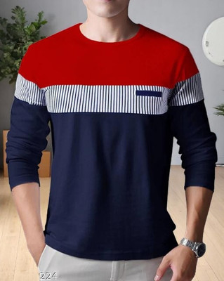 FASHIUM Striped Men Round Neck Red, Blue T-Shirt