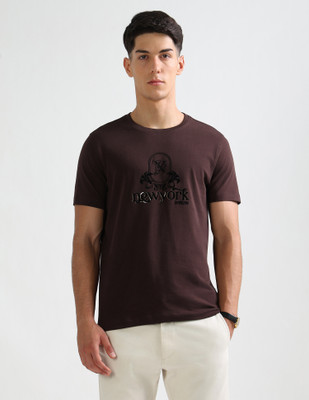 Arrow Newyork Graphic Print Men Crew Neck Brown T-Shirt