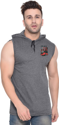 Lawful Casual Solid Men Hooded Neck Grey T-Shirt