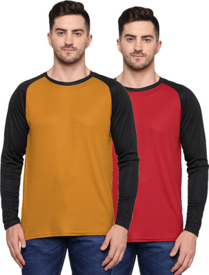 TQH Solid Men Round Neck Yellow, Maroon T-Shirt