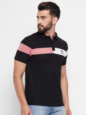 MXN Colorblock Men Mandarin Collar Black, Pink, White T-Shirt