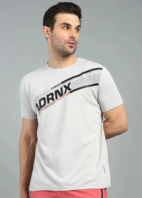 Adrenex Printed Men Round Neck Grey T-Shirt