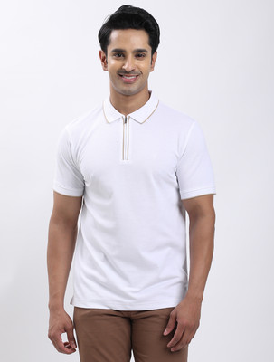 INDIAN TERRAIN Solid Men Polo Neck White T-Shirt