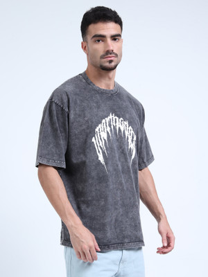 Rhinocult Printed Men Round Neck Grey T-Shirt