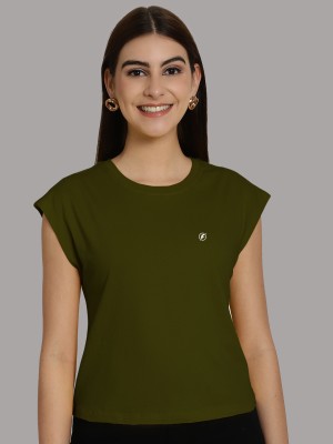 FRISKERS Solid Women Round Neck Dark Green T-Shirt