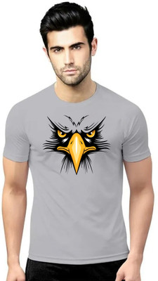 LV CARE Printed Men Round Neck Grey T-Shirt