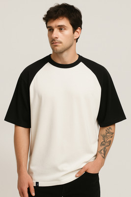 DESIREBEL Solid Men Round Neck White, Black T-Shirt