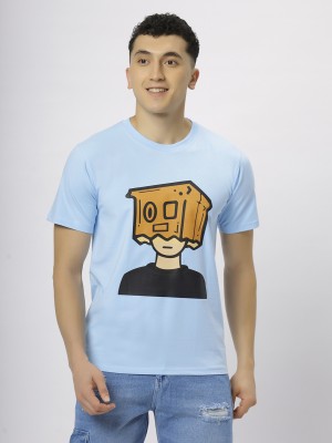 N AND J Graphic Print Men Round Neck Light Blue T-Shirt