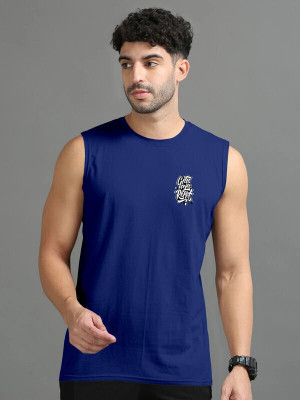 Triptee Printed Men Round Neck Dark Blue T-Shirt