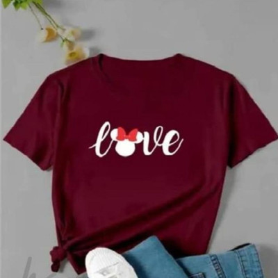 TARSHI Printed Women Round Neck Maroon T-Shirt